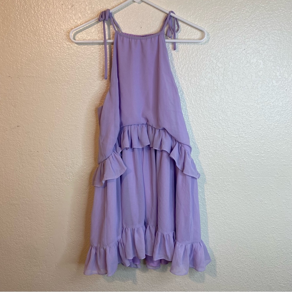 Revolve Lovers + Friends Pastel Lilac Banks Ruffle Mini Dress Size Small - Picture 3 of 10